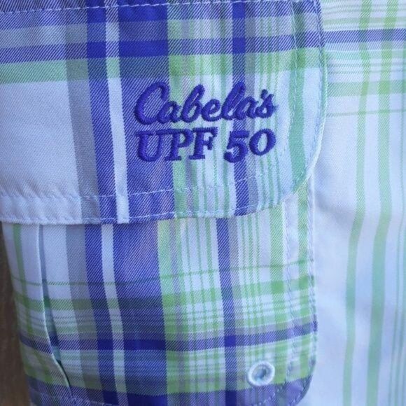 Cabela's Shorts Activewear Plaid UPF50 Sports Bermuda White Purple Green Sz 10 - Picture 6 of 8
